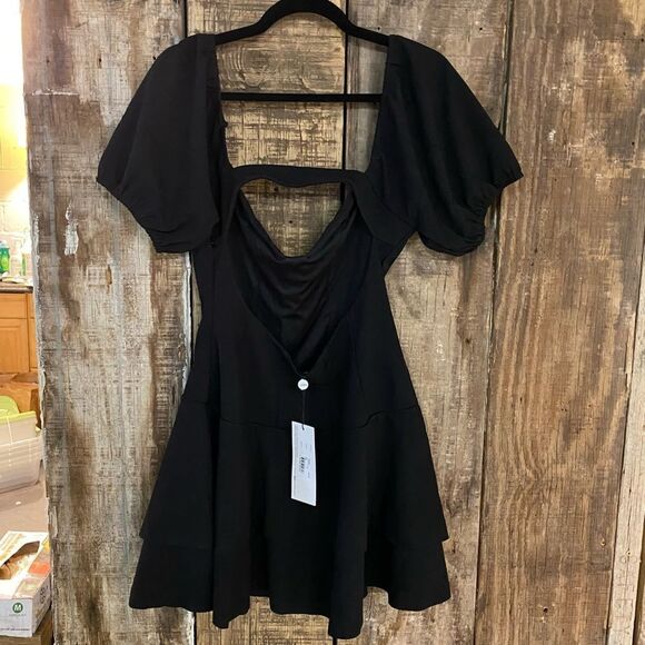 NWT SNDYS Barcelona Dress Black mini puff sleeve Revolve L - Picture 9 of 10